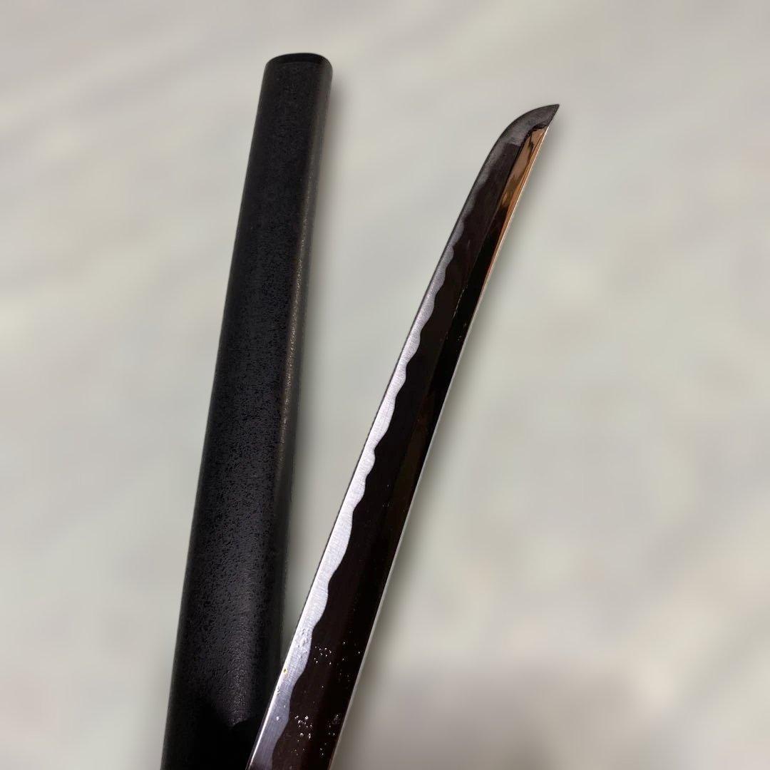 格安模造大刀(刀袋付) 黒柄灰色鮫皮 鶴松図楕円鍔