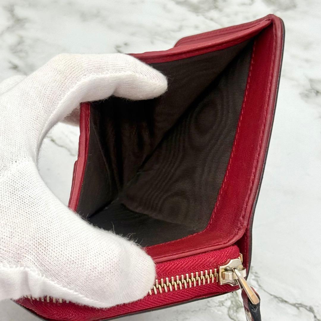 【美品】GUCCI グッチ 二つ折り財布 マイクロ シマ ブラック レッド 財布