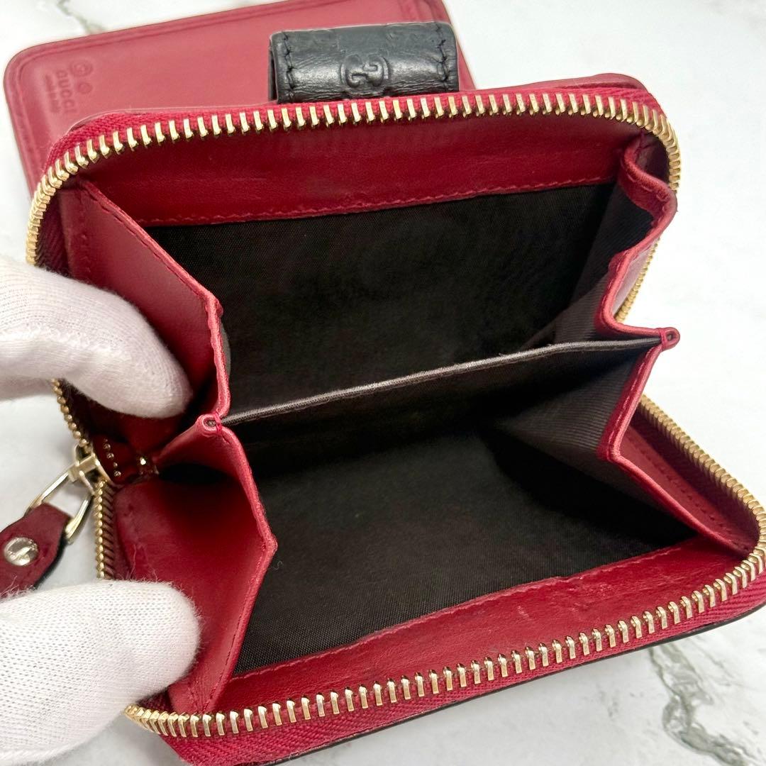 【美品】GUCCI グッチ 二つ折り財布 マイクロ シマ ブラック レッド 財布
