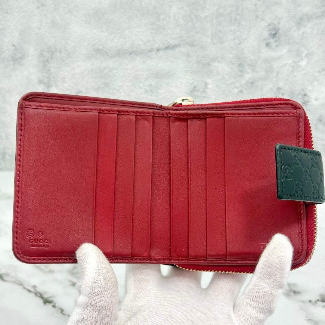 【美品】GUCCI グッチ 二つ折り財布 マイクロ シマ ブラック レッド 財布
