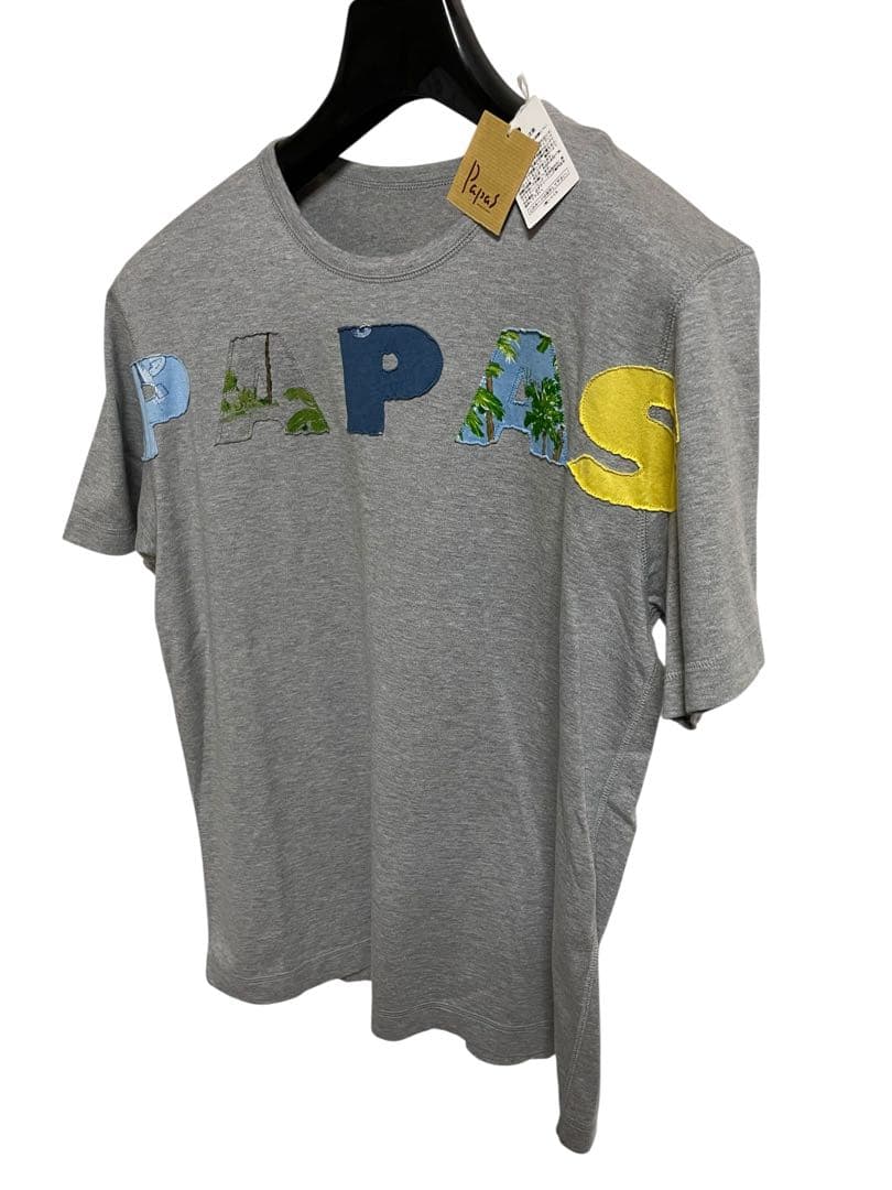 【未使用】Papas パパス Tシャツ 半袖 グレー ロゴプリント メンズ　L