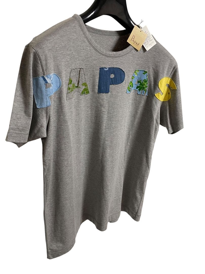 【未使用】Papas パパス Tシャツ 半袖 グレー ロゴプリント メンズ　L