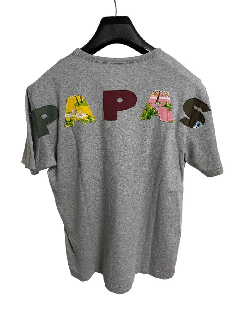 【未使用】Papas パパス Tシャツ 半袖 グレー ロゴプリント メンズ　L