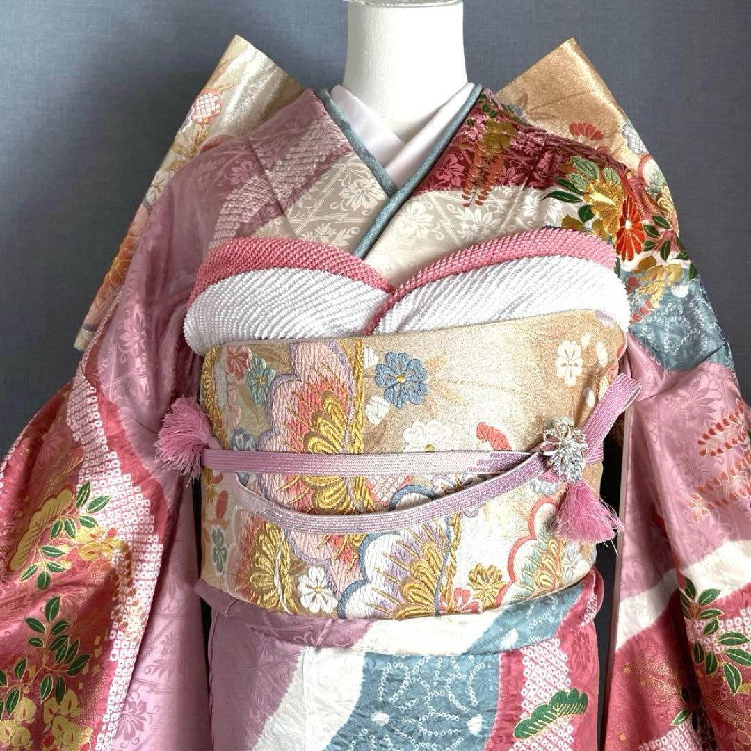 振袖フルセット　低身長　絞り　手刺繍　成人式振袖　振袖　裄丈66 ➕サイズ