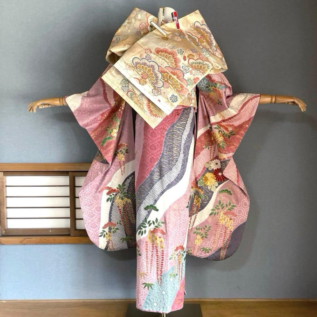 振袖フルセット　低身長　絞り　手刺繍　成人式振袖　振袖　裄丈66 ➕サイズ