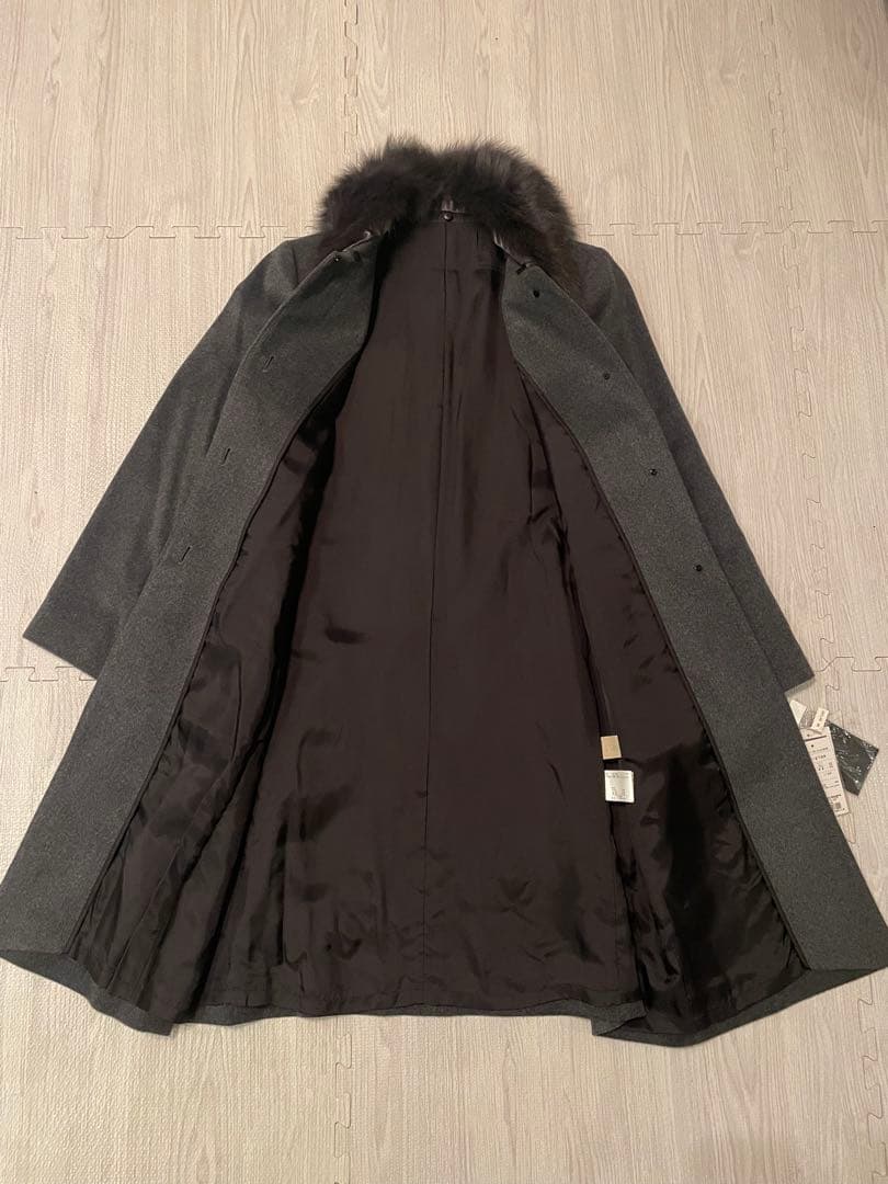 【新品】I’hiver グレー ファー付き カシミヤ ロングコート 86サイズ