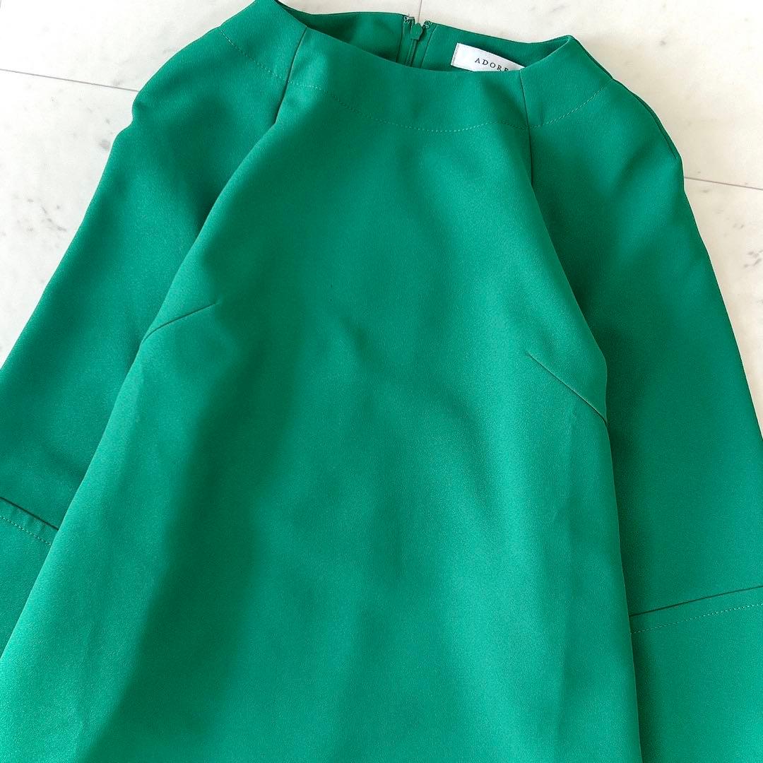 美品 アドーア ADORE ミドルジョーゼット ワンピース グリーン