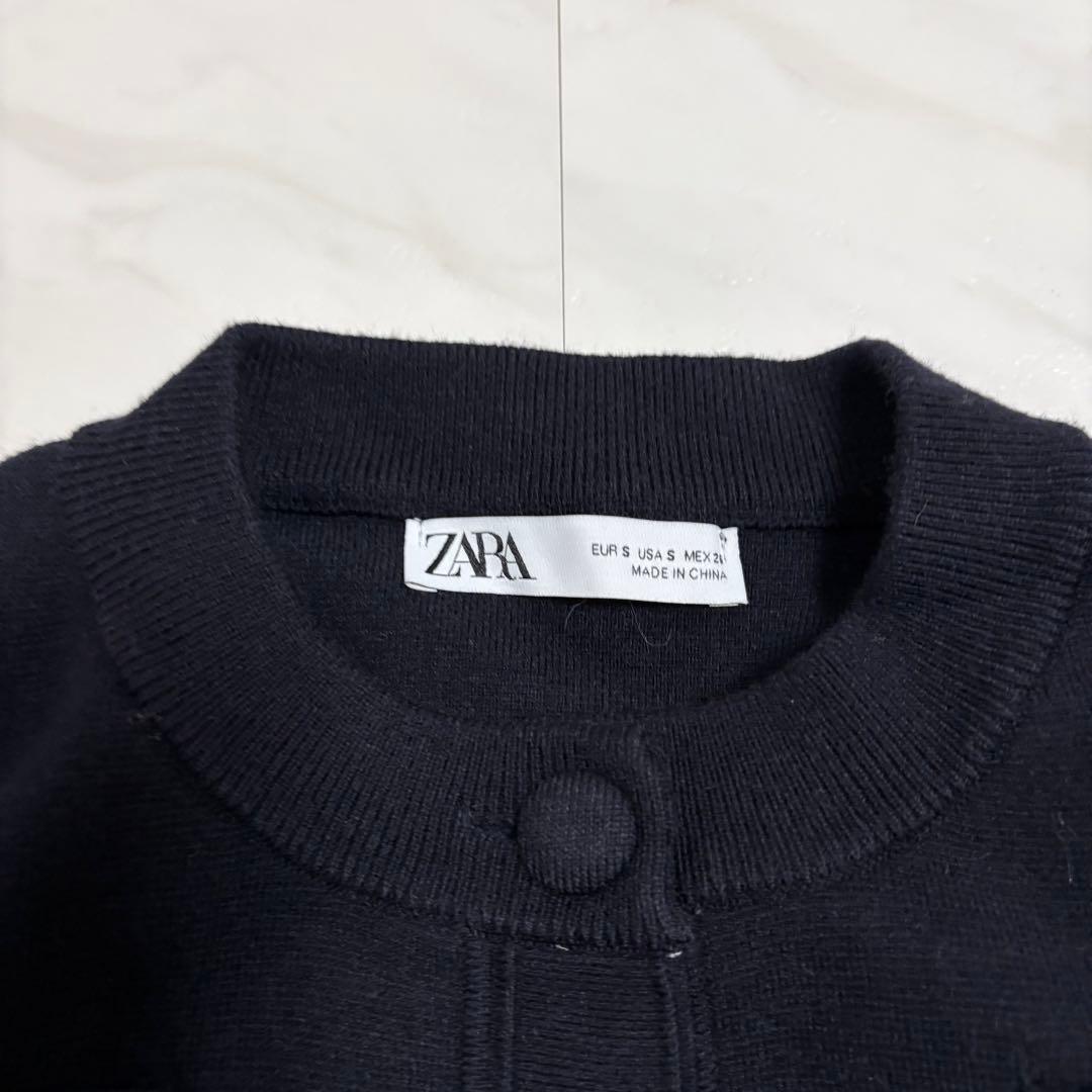 ZARA プレーンニットジャケット　カーディガン ネイビー ショート丈 紺