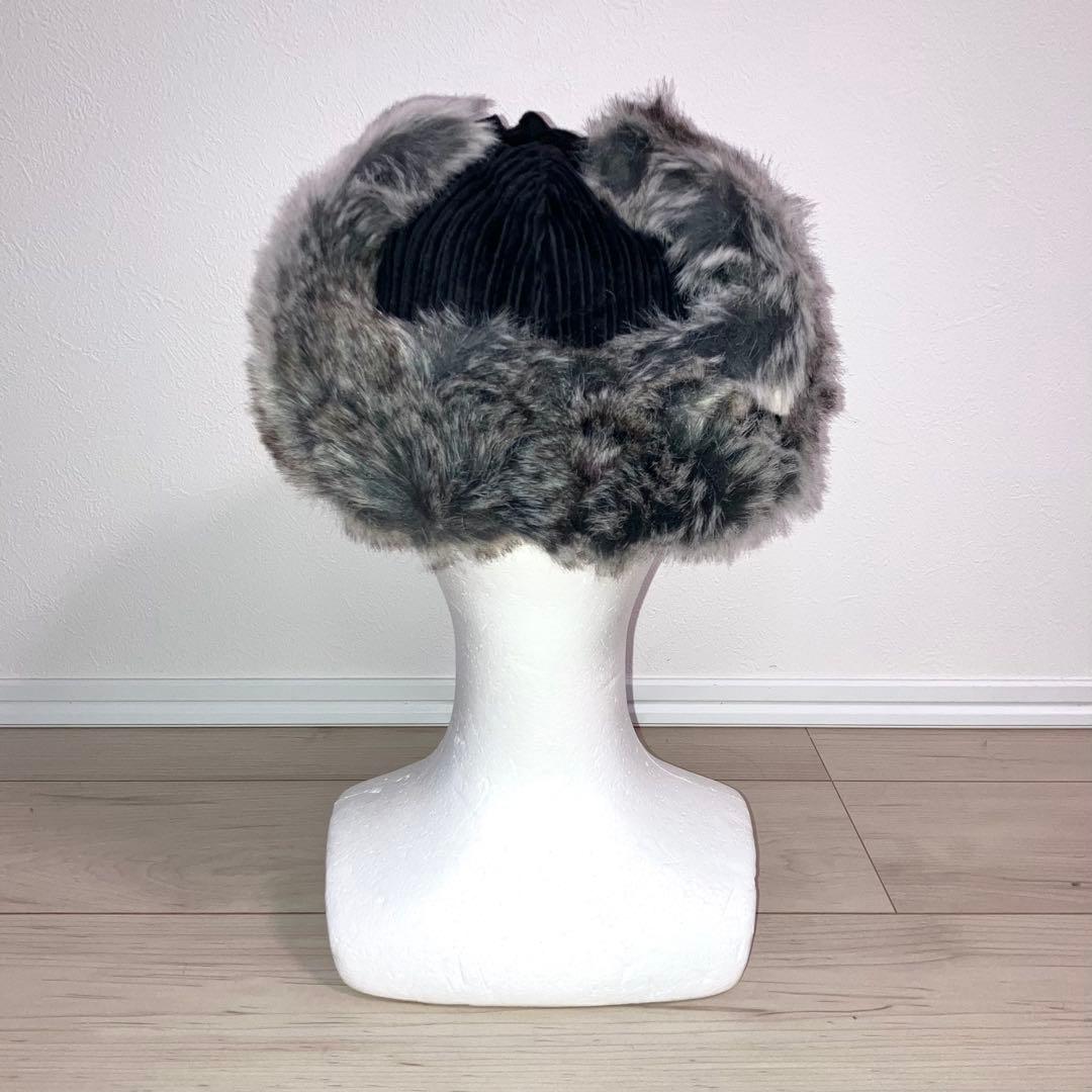 M 新品 カンゴール パイロットキャップ ロシア帽 ファー ブラック グレー