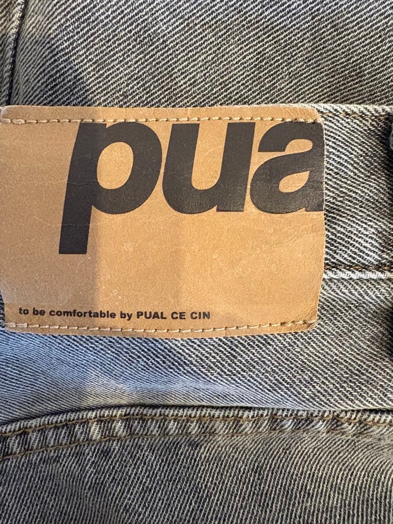 PUAL CE CIN デニムカーブレッグパンツ グレー