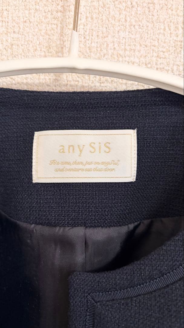 anySiS ネイビー ミニライトボーダー ノーカラージャケット