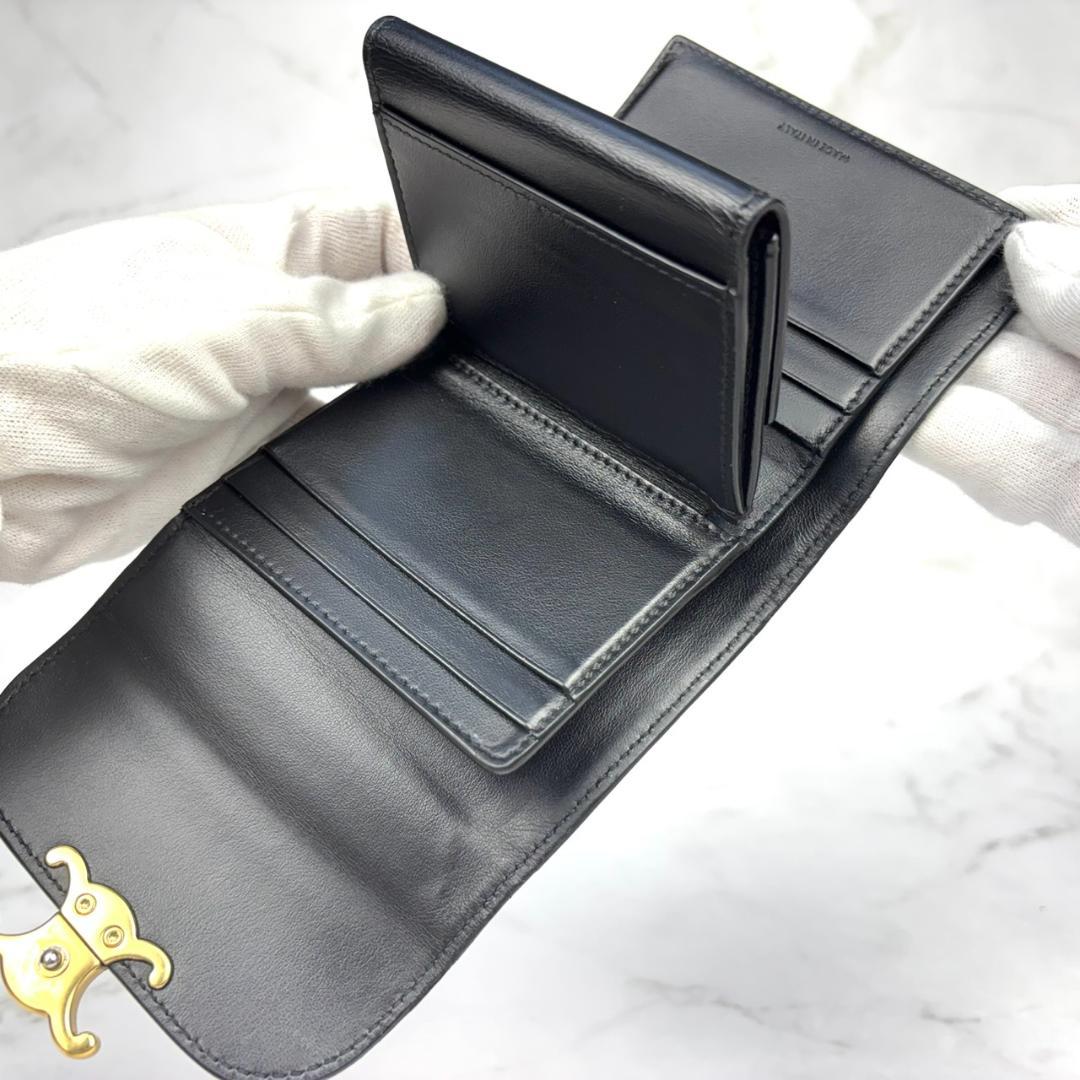 【極上美品】CELINE⭐セリーヌ【トリオンフ⭐箱付】折り財布 ゴールド金具⭐黒