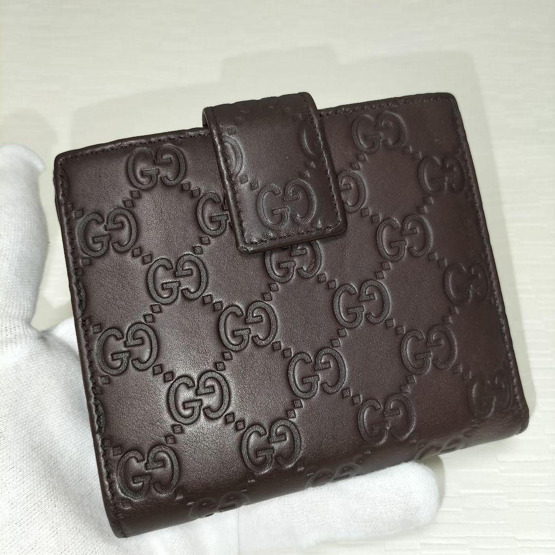 GUCCI ダークブラウン グッチシマレザー　二つ折り財布