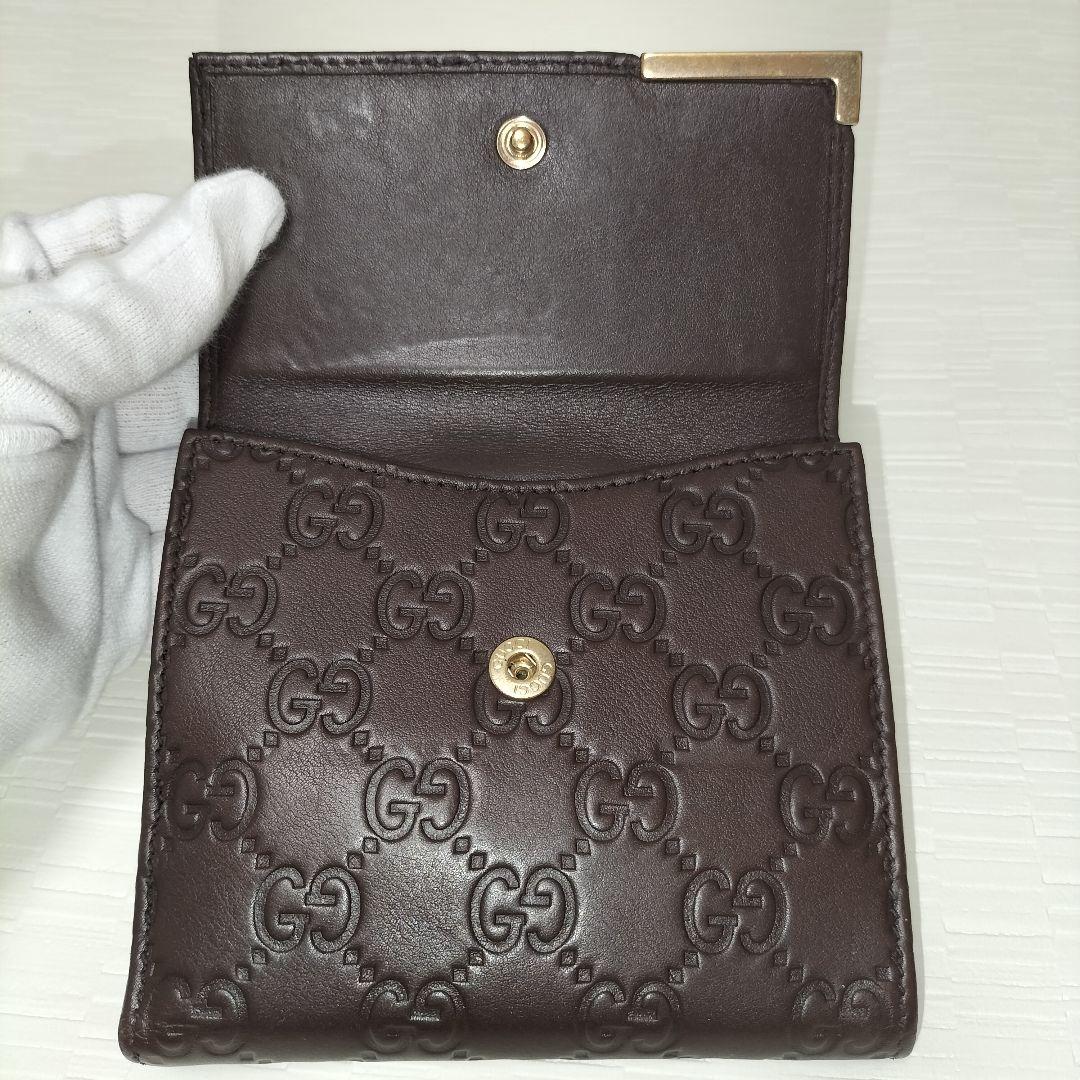 GUCCI ダークブラウン グッチシマレザー　二つ折り財布
