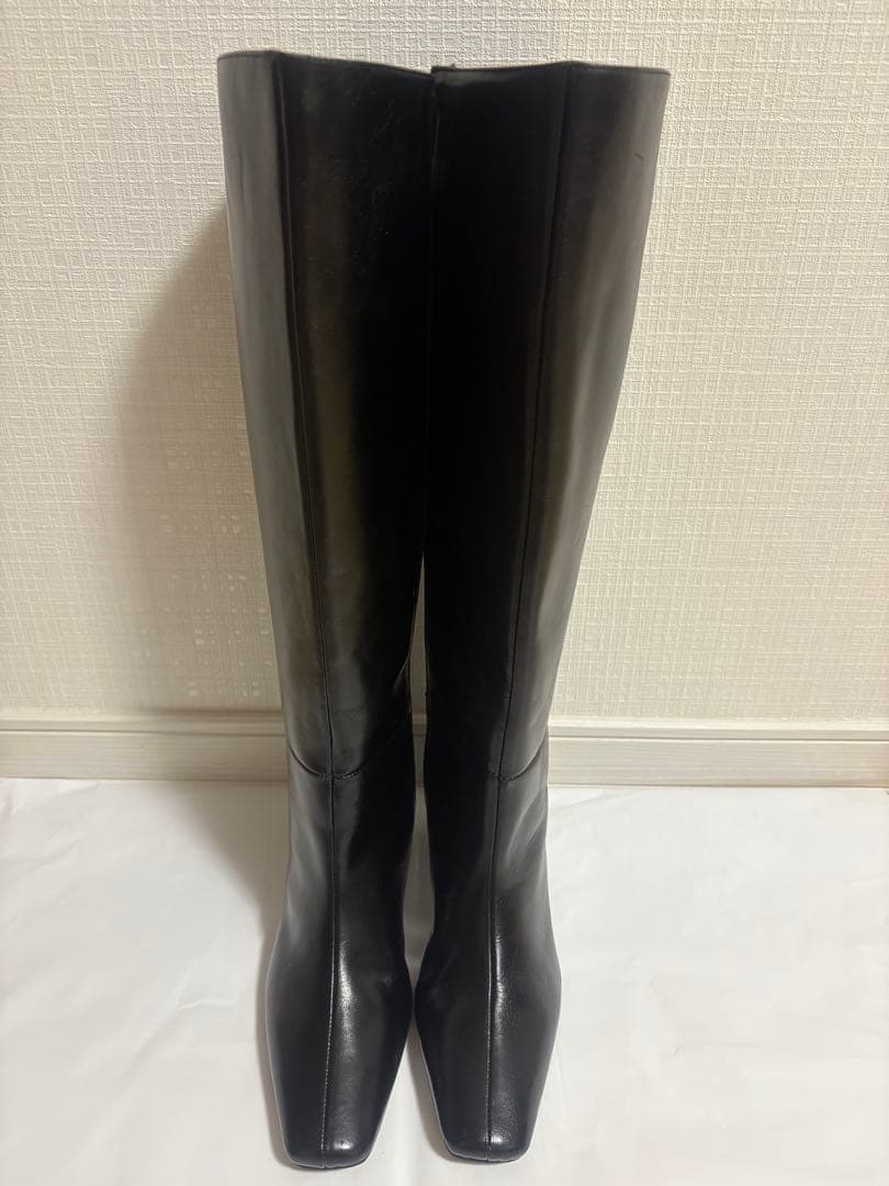 【未使用品】ヤマダヤAgaロングブーツブラック本革24-24.5cm