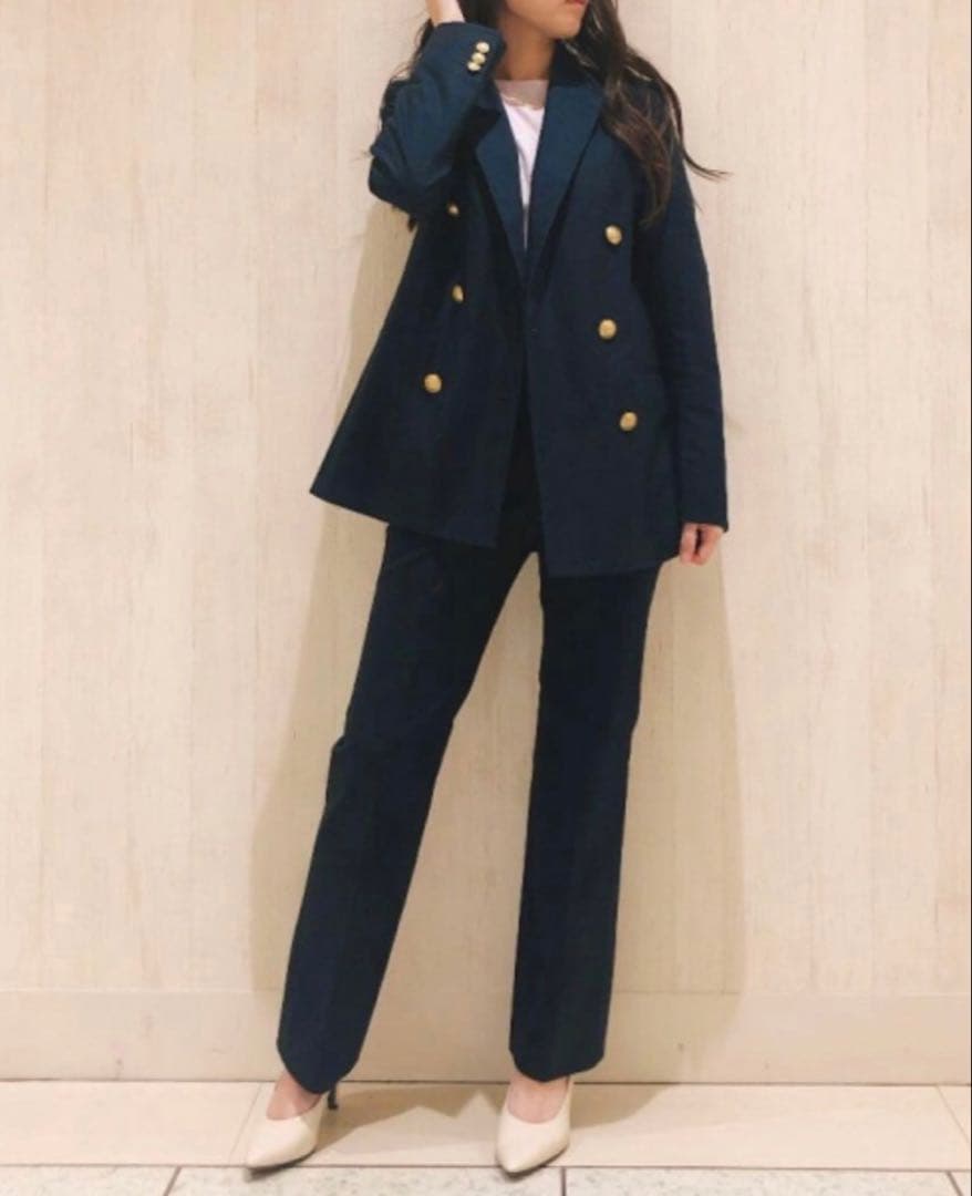 ✨洗える✨PLST プラステ　ダブルブレストブレザー　金ボタン　紺ブレ