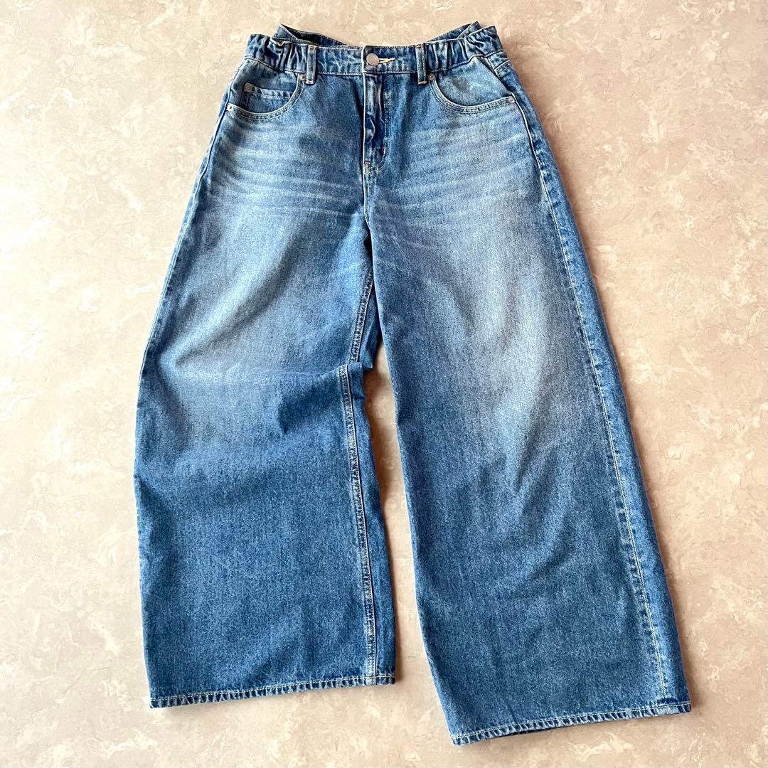 美品☆ロデオクラウンズ／ビッグリボンデニムパンツ S バギージーンズ ワイド