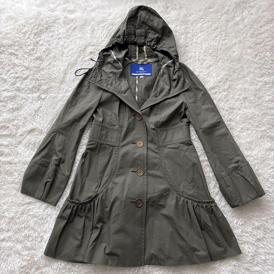 【美品 】バーバリーブルーレーベル フーデッドコート カーキ 38 綿100%