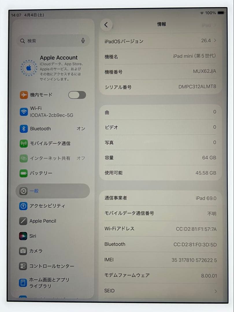 iPad mini5 Wi-Fi+Cellular 64GB シルバー
