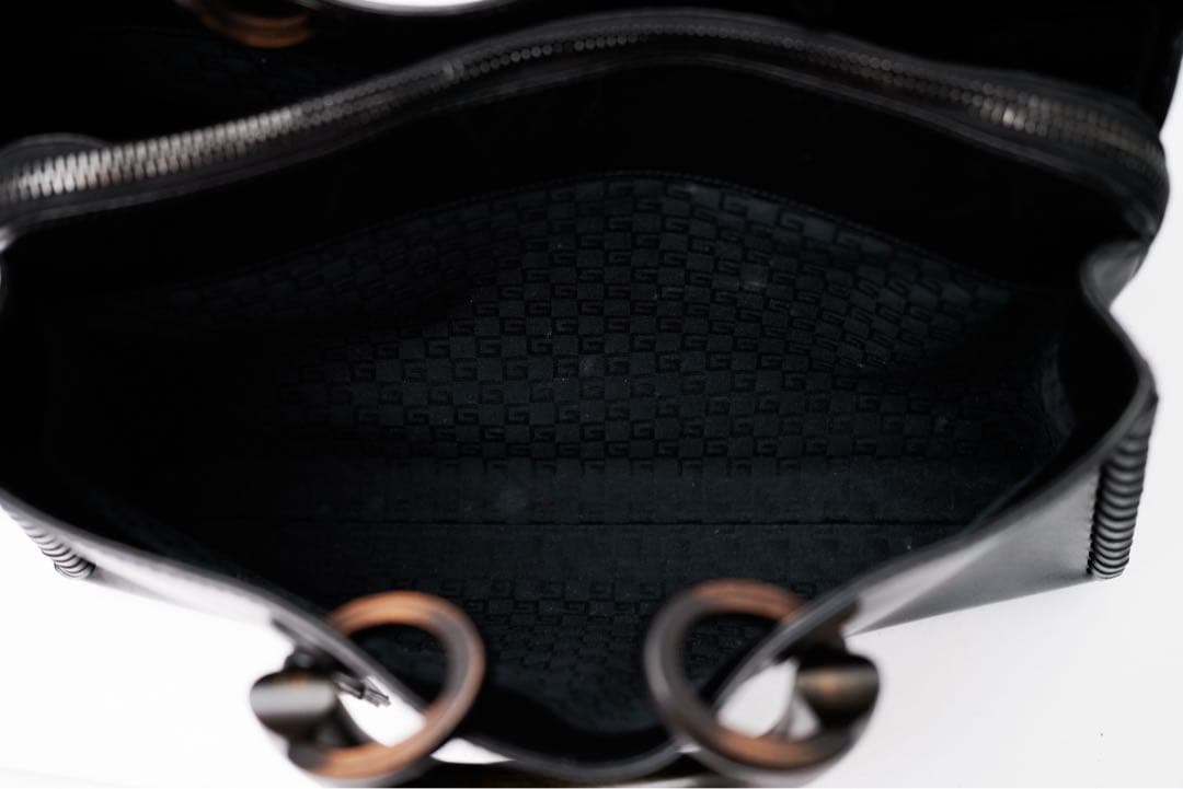 バッグ Rare GUCCI Leather Wood Handle Tote Bag