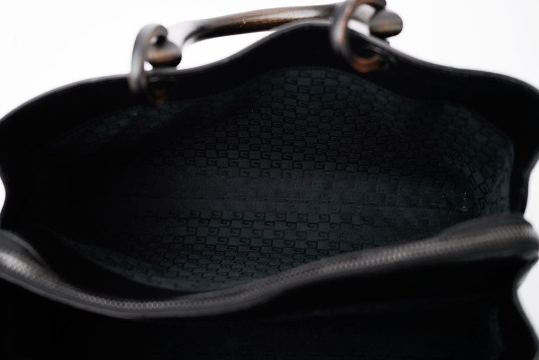 バッグ Rare GUCCI Leather Wood Handle Tote Bag