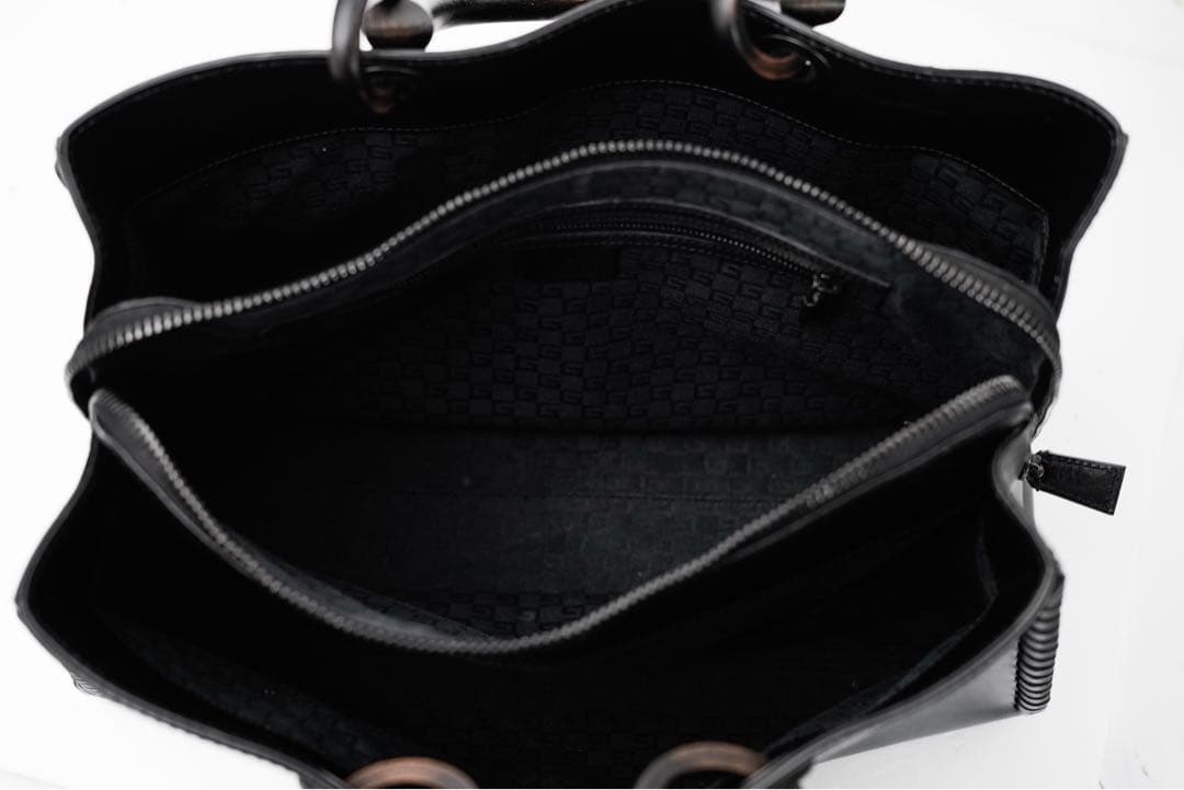 バッグ Rare GUCCI Leather Wood Handle Tote Bag