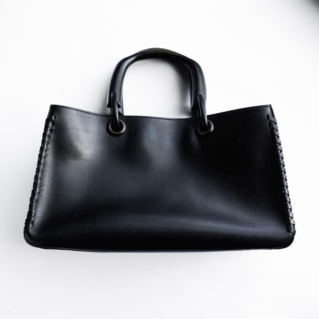 バッグ Rare GUCCI Leather Wood Handle Tote Bag