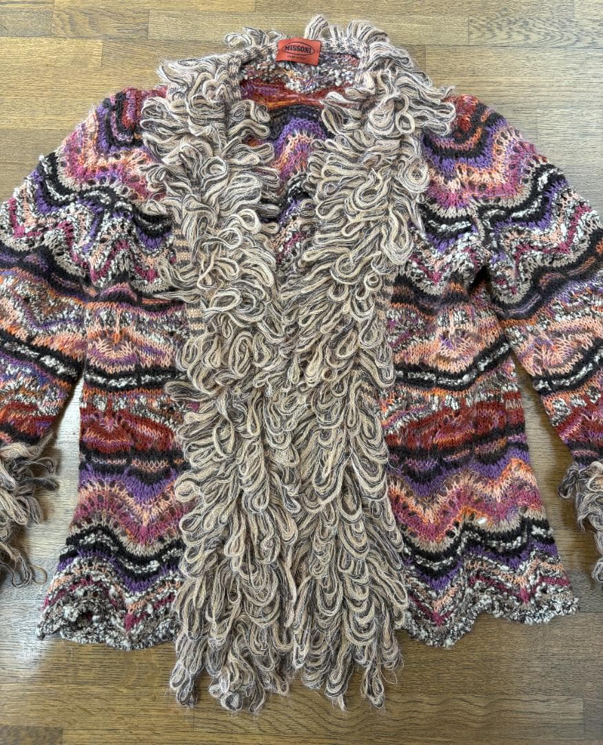 MISSONI ミッソーニ ニットカーディガン フリンジ襟 マルチカラー 総柄
