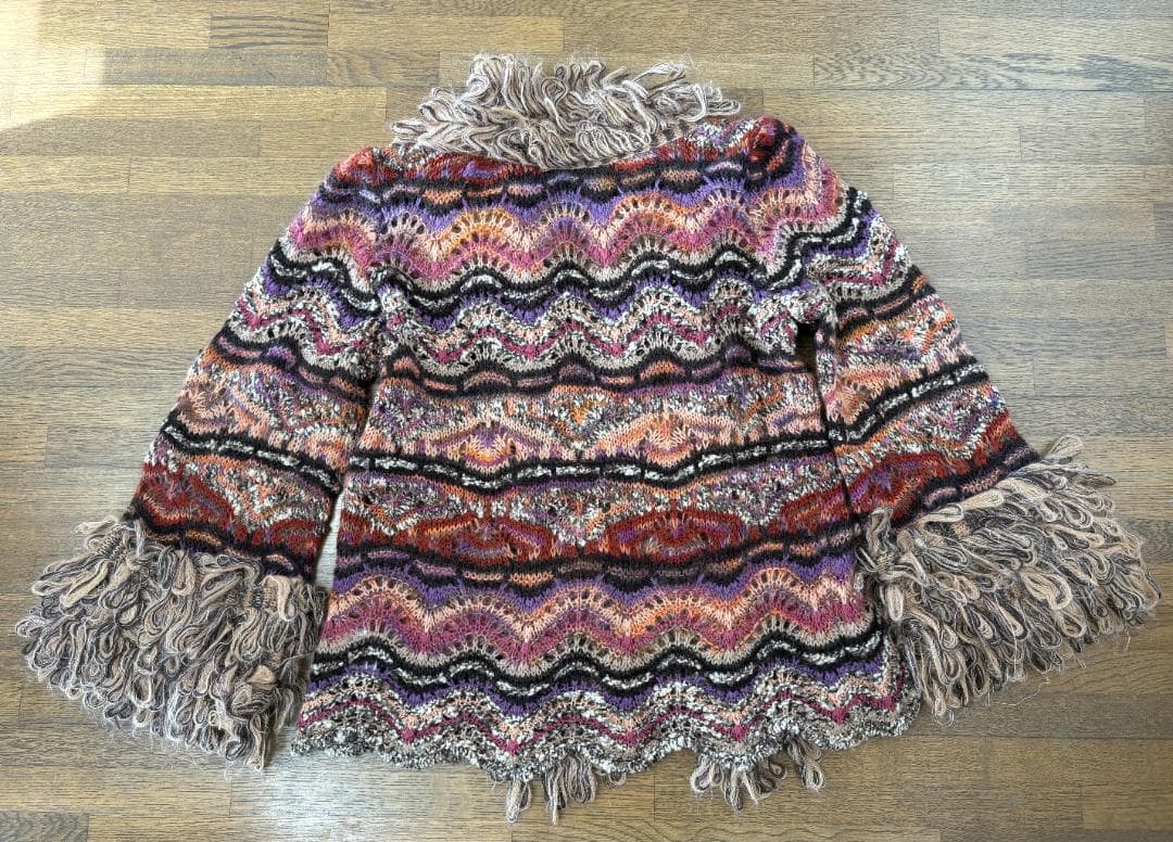 MISSONI ミッソーニ ニットカーディガン フリンジ襟 マルチカラー 総柄