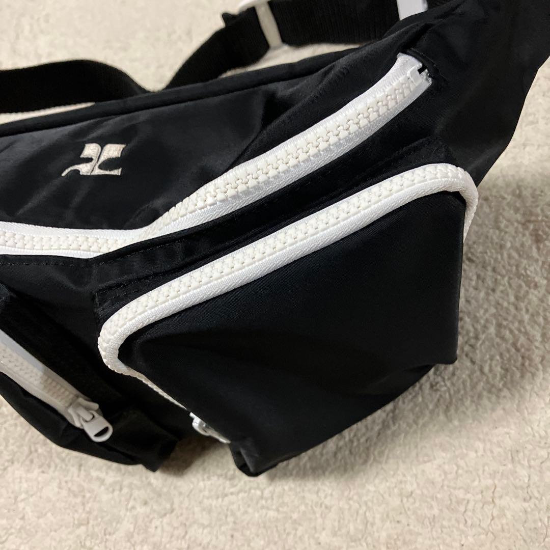 美品　クレージュ　ロゴ　ボディバッグ　ウエストポーチ　ナイロン　ブラックホワイト