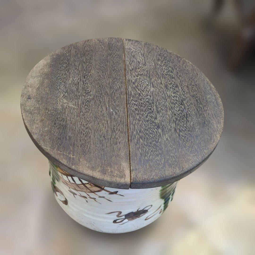 水屋瓶　織部　蓋付き　茶道具　茶道　陶器　水屋道具　木蓋