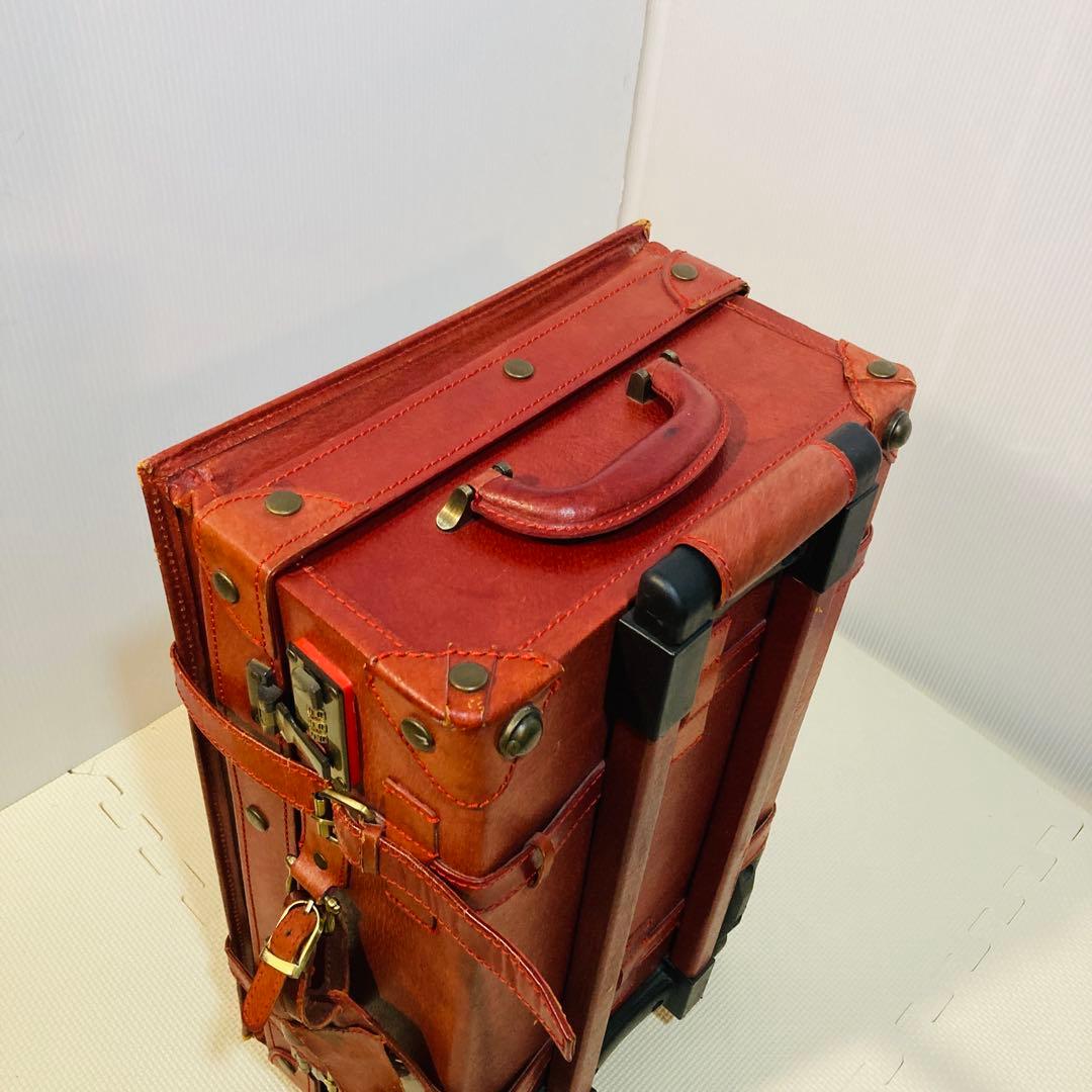 【良品】#648 Eurasia 豚革 レザー スーツケース レッド