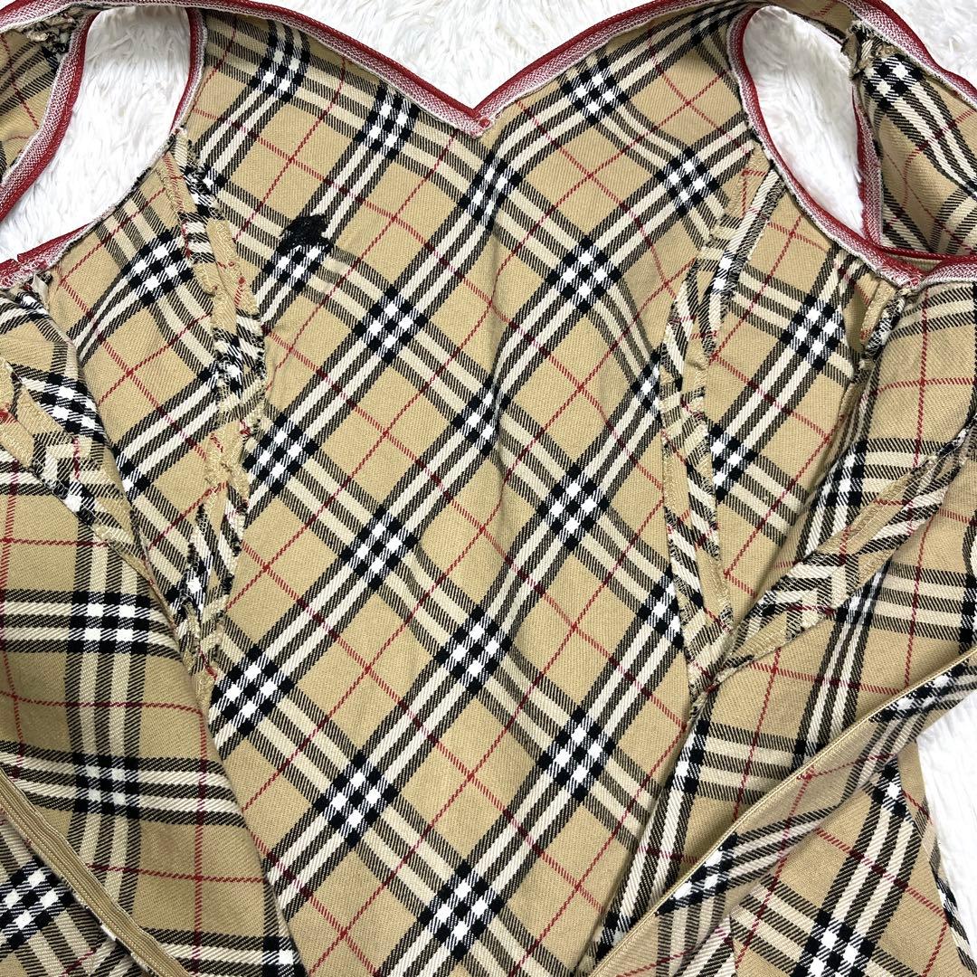 美品 バーバリー ノバチェック ワンピース ノースリーブ ベージュ ホースロゴ
