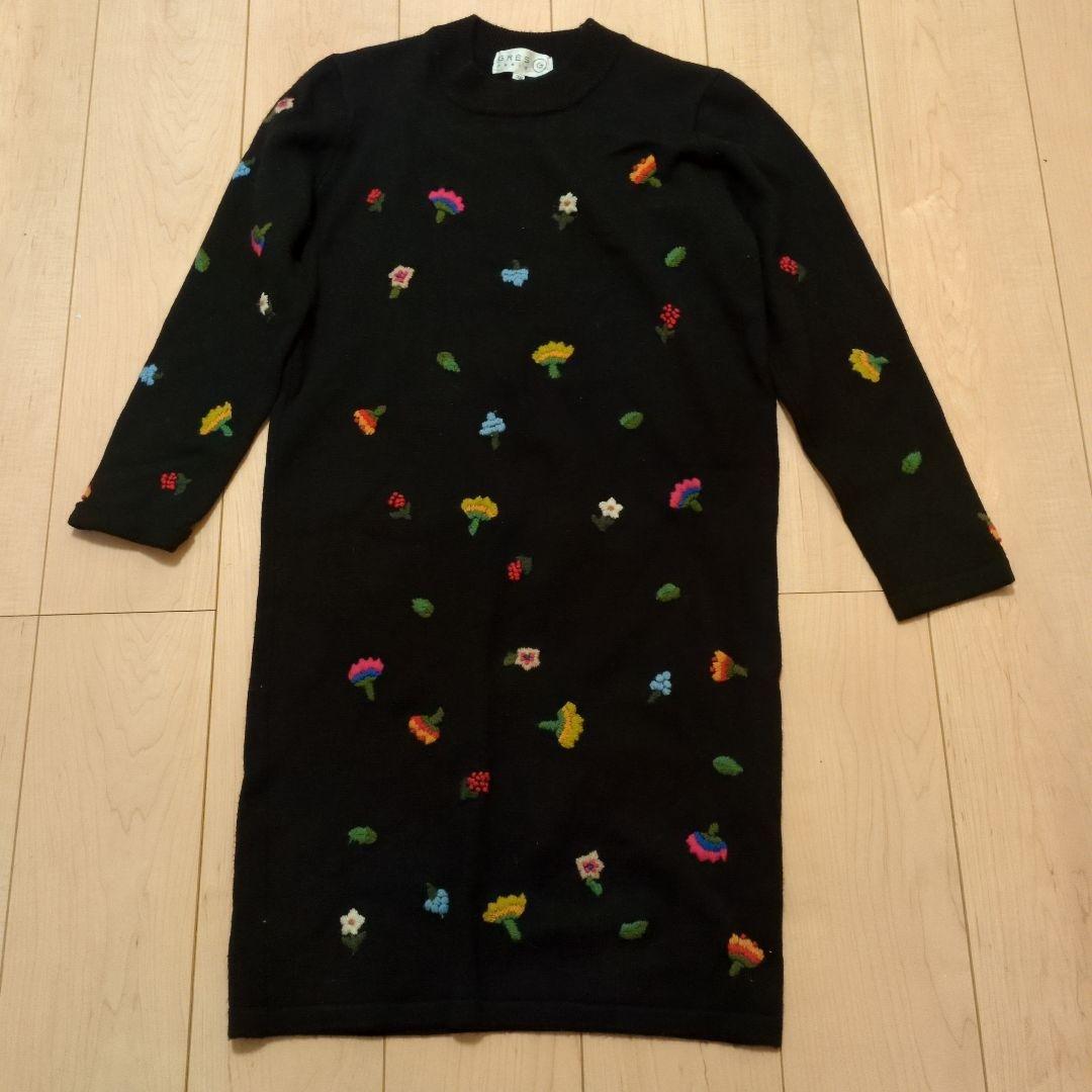 『グレ』花柄刺繍ニットセットアップ（カーディガン＋ワンピース）レディース38（M