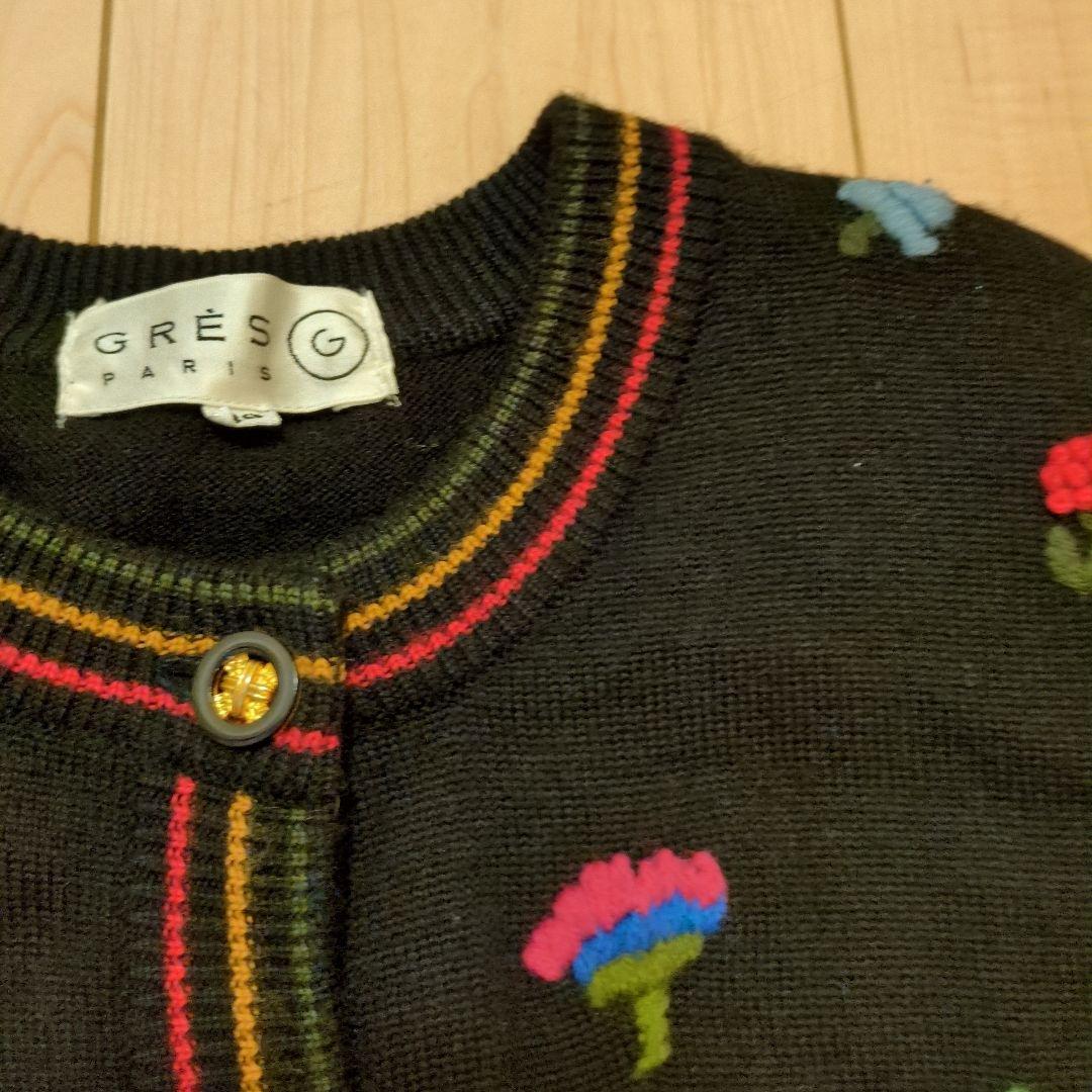 『グレ』花柄刺繍ニットセットアップ（カーディガン＋ワンピース）レディース38（M