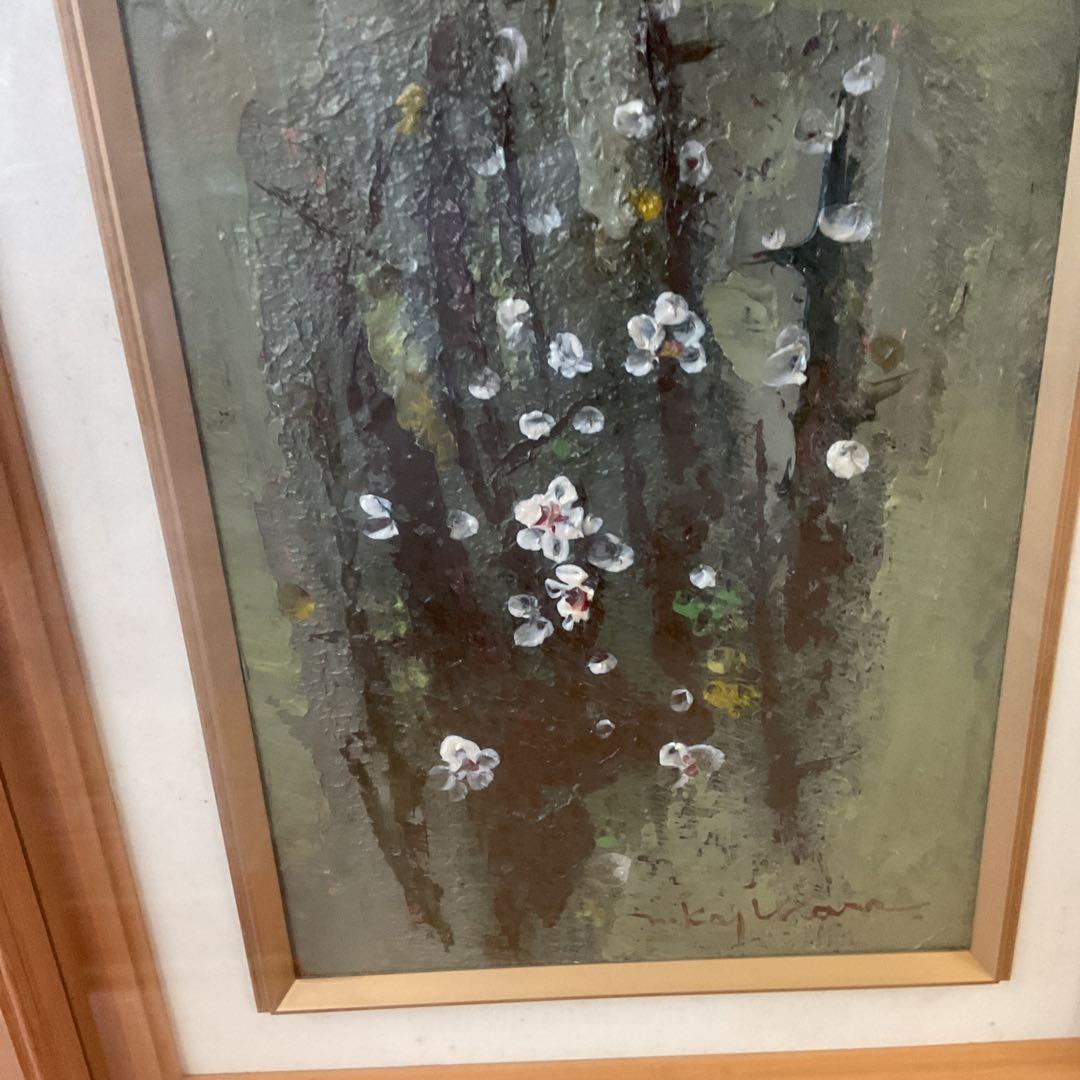 甘夏油彩画 花図 作品にサイン在 作者不詳 キャンバスのみ