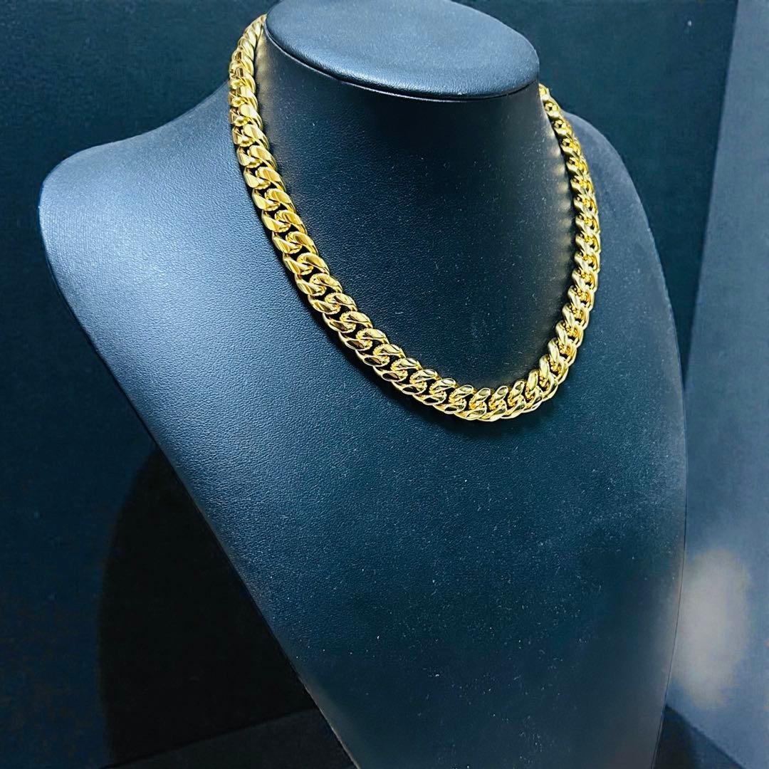 喜平ネックレス 45cm 幅12mm 18K刻印 ステンレス ゴールドチェーン