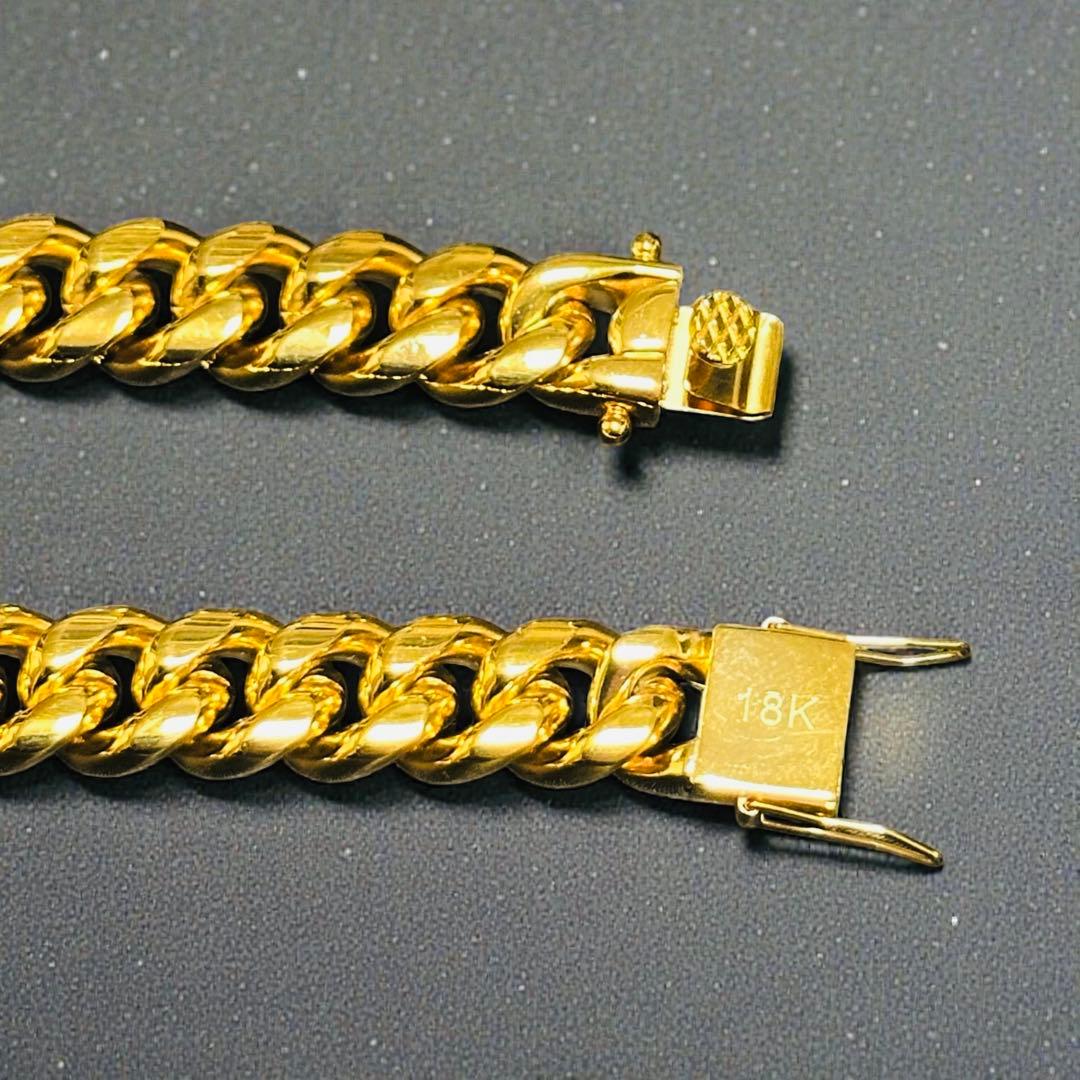 喜平ネックレス 45cm 幅12mm 18K刻印 ステンレス ゴールドチェーン