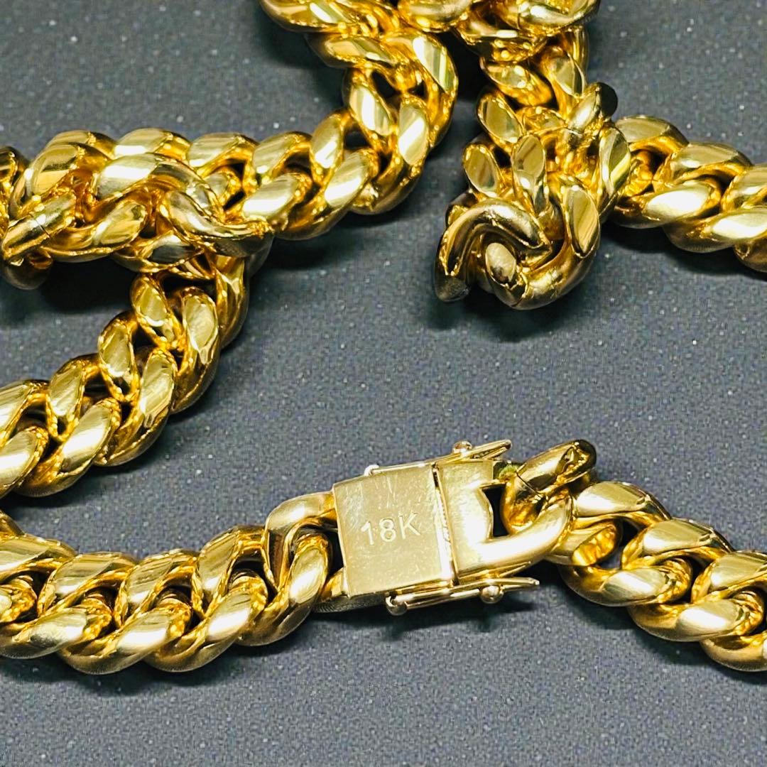 喜平ネックレス 45cm 幅12mm 18K刻印 ステンレス ゴールドチェーン