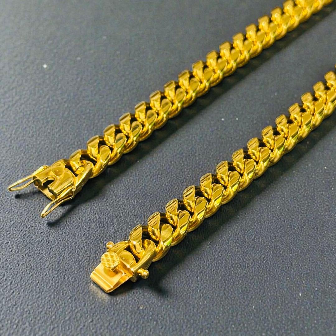 喜平ネックレス 45cm 幅12mm 18K刻印 ステンレス ゴールドチェーン