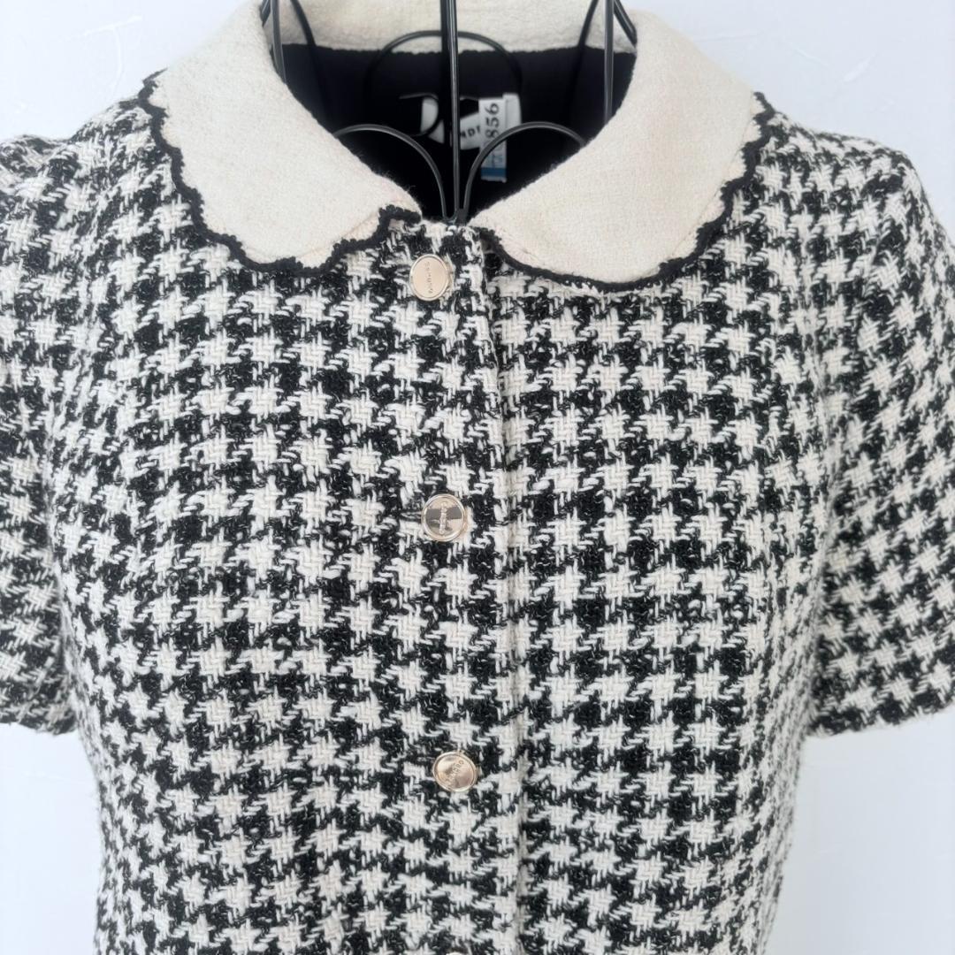 美品 SANDRO サンドロ 千鳥格子 白襟 ワンピース M ハウンドトゥース