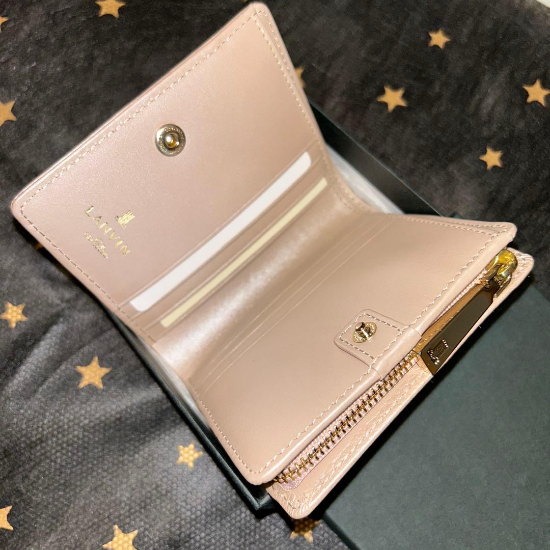 新品未使用　LANVIN enBleu 牛革　二つ折り財布　ラメ入りピンク