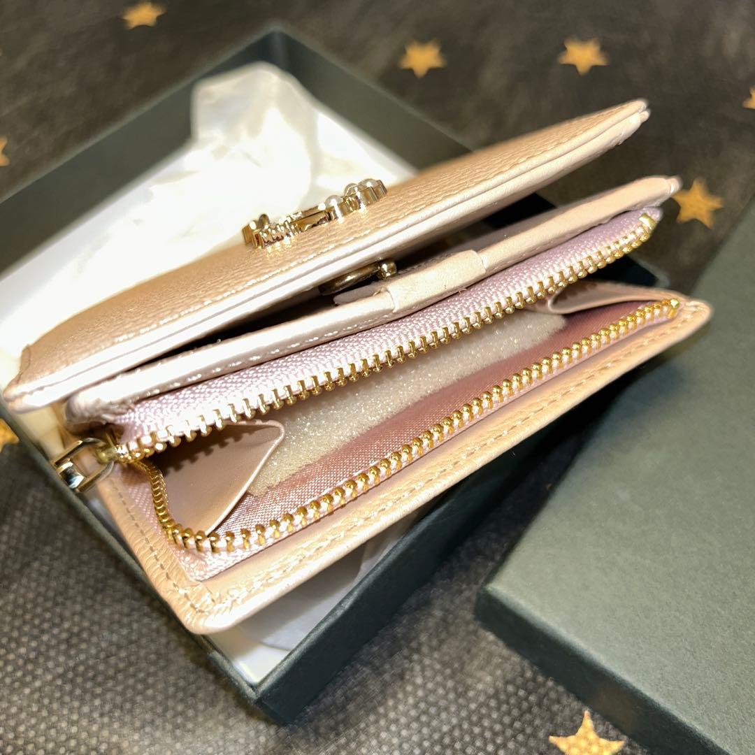 新品未使用　LANVIN enBleu 牛革　二つ折り財布　ラメ入りピンク