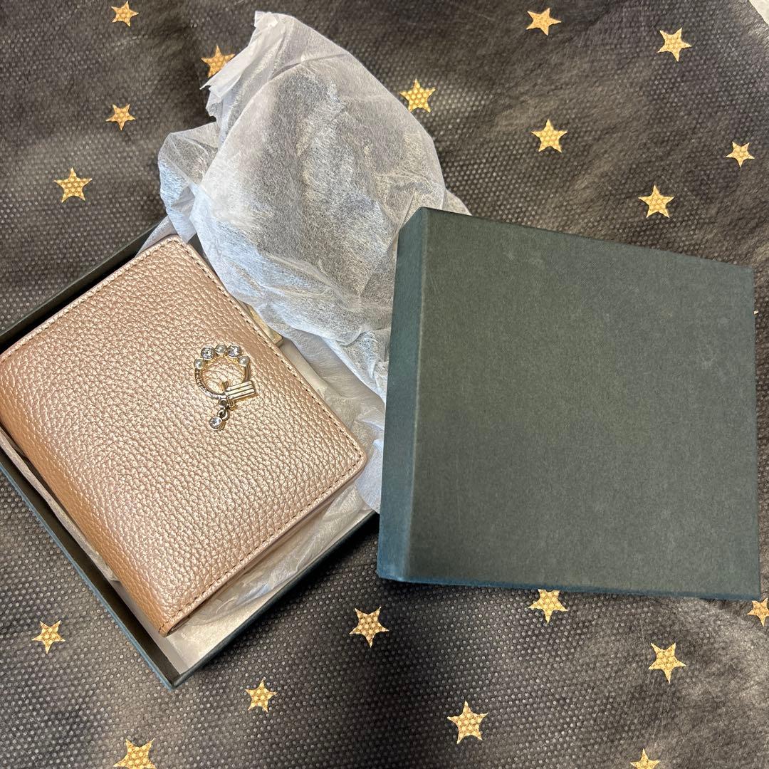 新品未使用　LANVIN enBleu 牛革　二つ折り財布　ラメ入りピンク