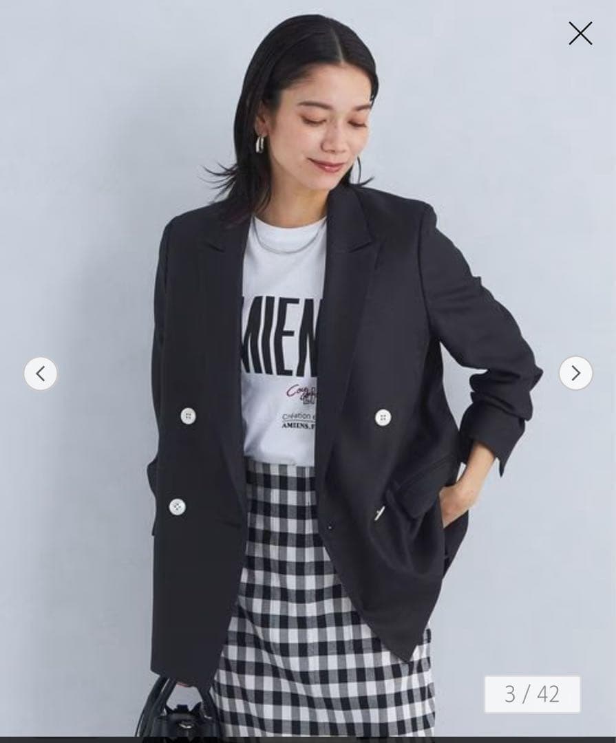 美品 green label relaxing リネンライクダブルジャケット 紺