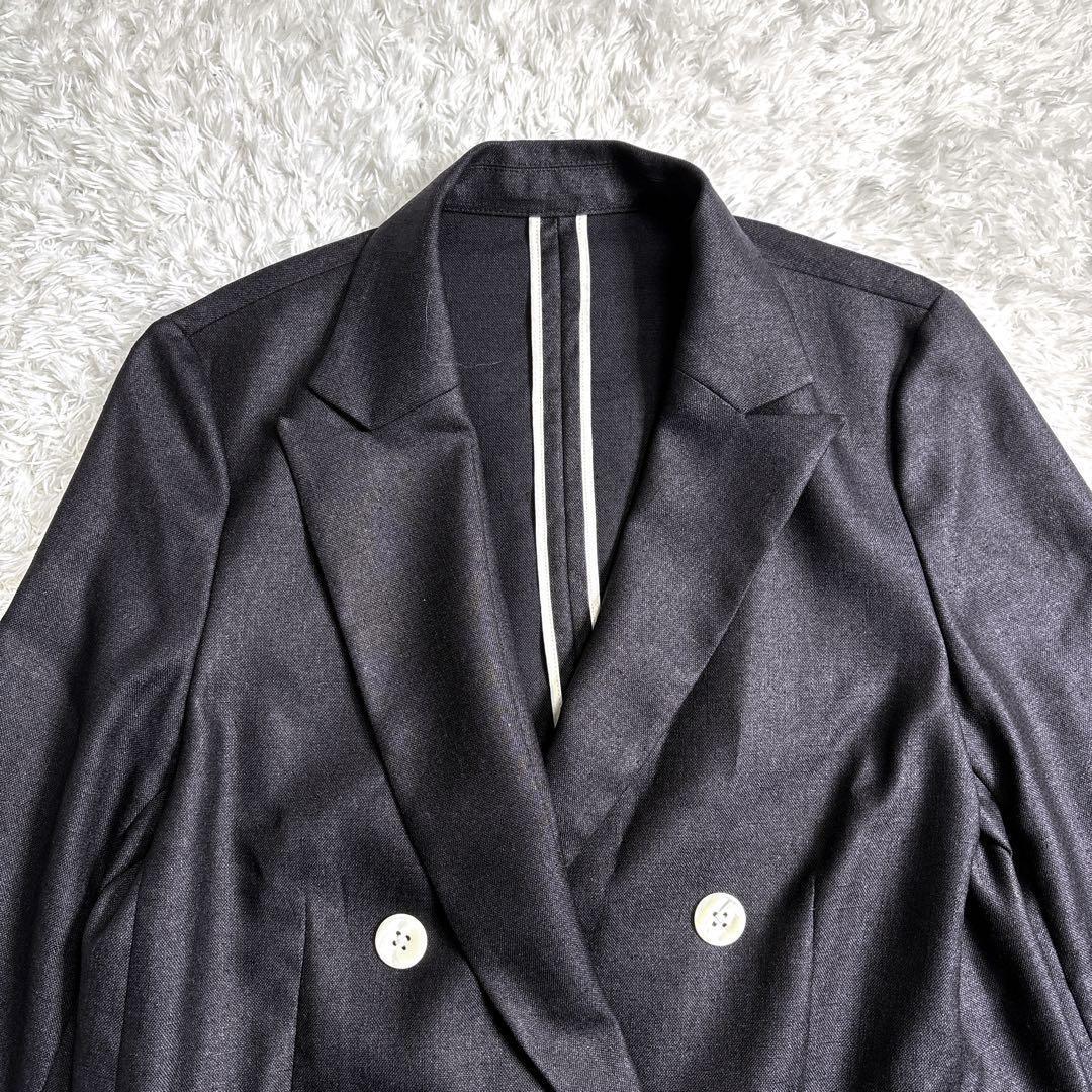 美品 green label relaxing リネンライクダブルジャケット 紺