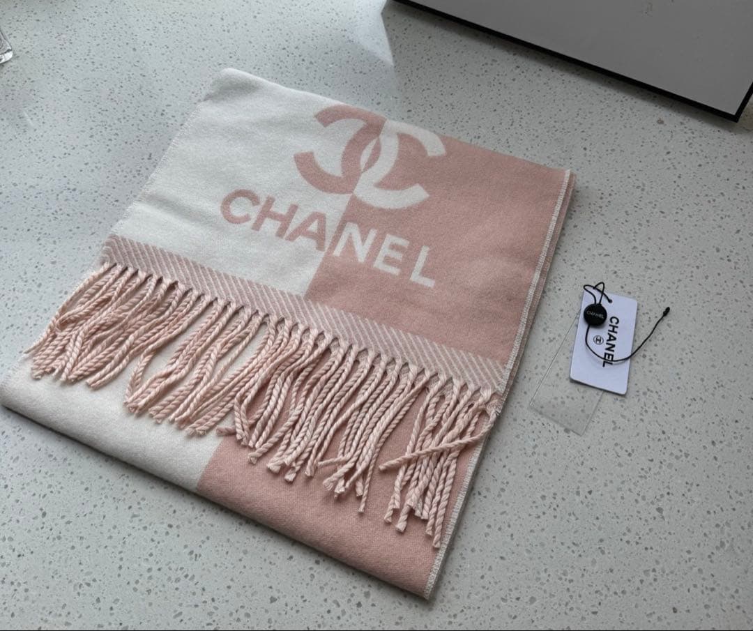CHANEL スカーフ ピンク×アイボリー