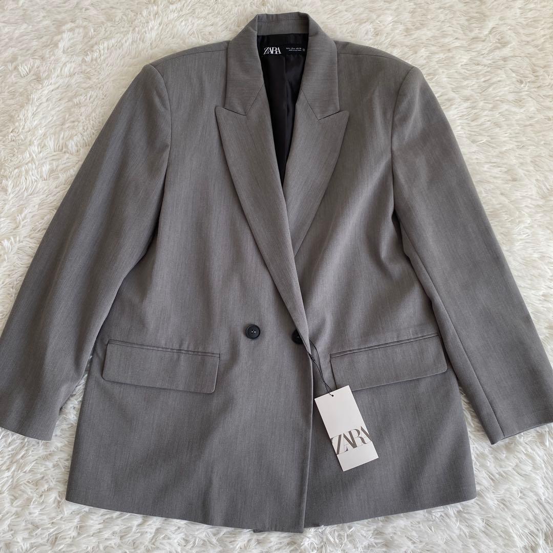 未使用☆ZARA ザラ☆ダブルブレスト仕様オーバーサイズブレザー グレー