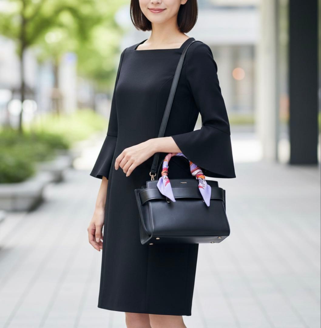 【定価13,8万】 FOXEY ひざ丈 ネイビー ノーカラー ワンピース