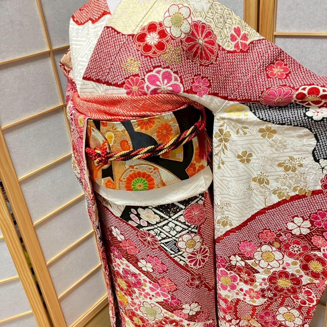 らら様［4886］振袖 4点セット 相良刺繍 絞り 成人式 卒業式 正絹 着物袷